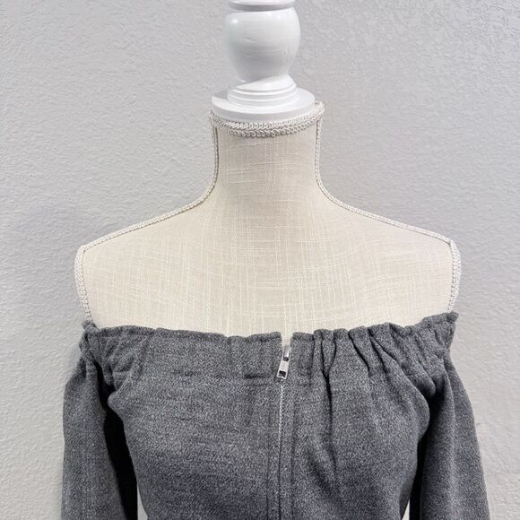 House of Sunny Zip Detail Bardot Sweat Dress Off The Shoulder Stretch Size 6 - Picture 4 of 12